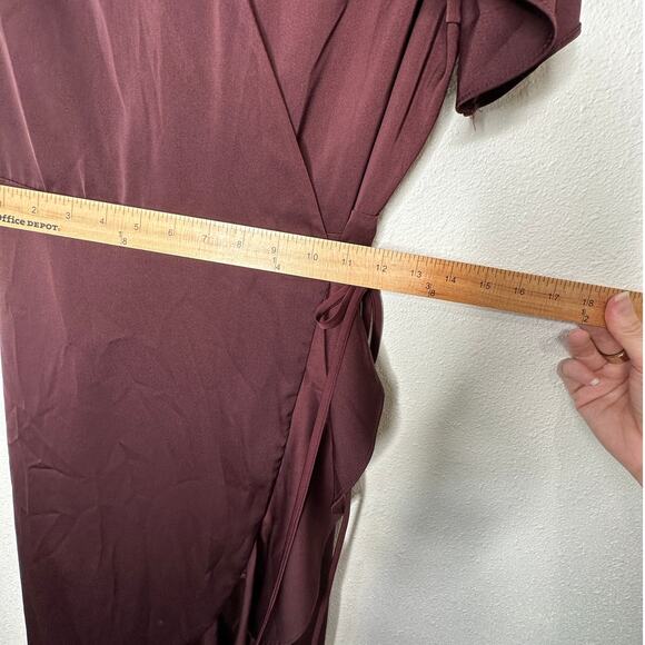 Chelsea28 Burgundy Maroon Flutter Sleeve Ruffle V-Neck Wrap Dress S - Picture 15 of 16
